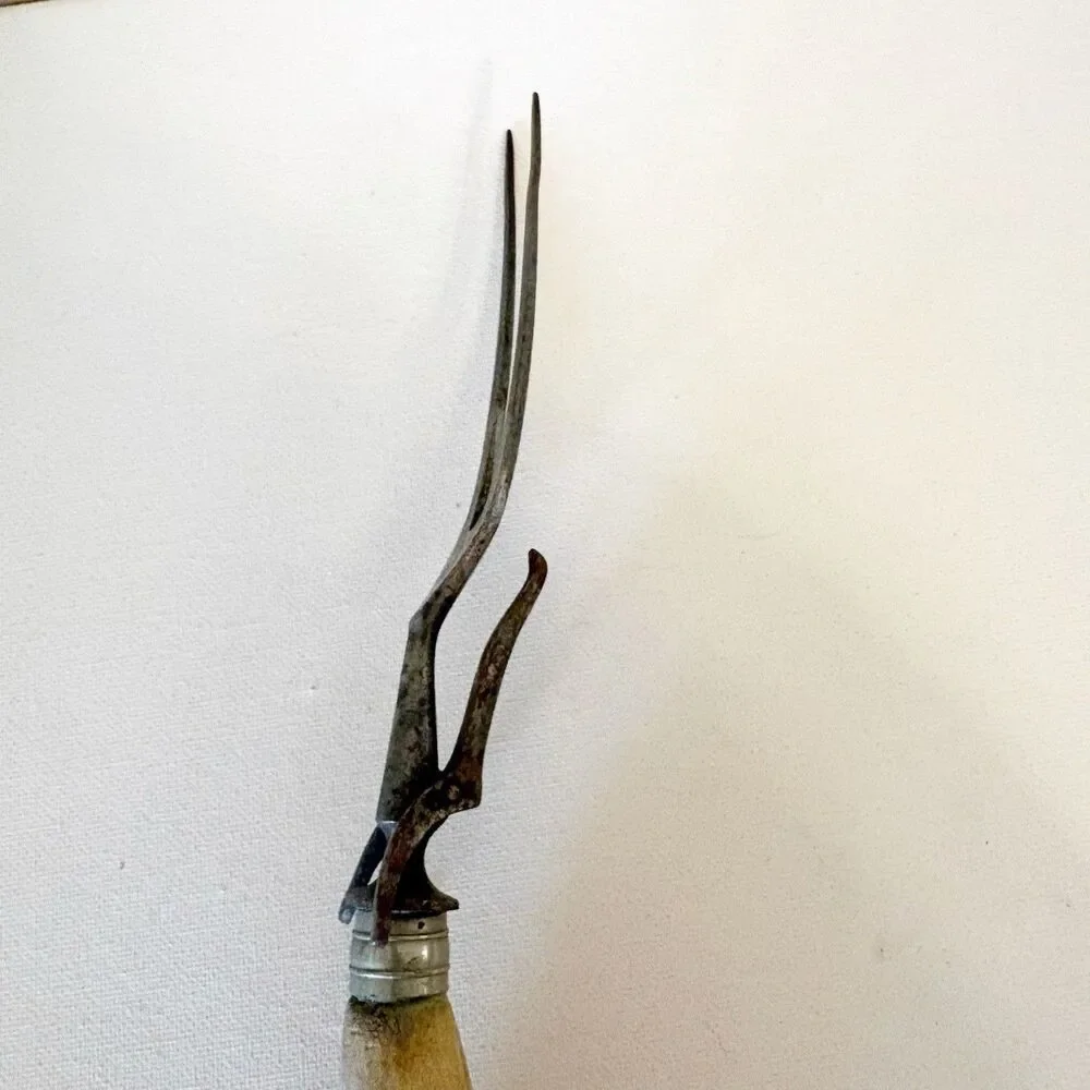 Vintage Antler Handled Meat Fork Handle Hunting Cabin 11” Long Horn Stag Deer
